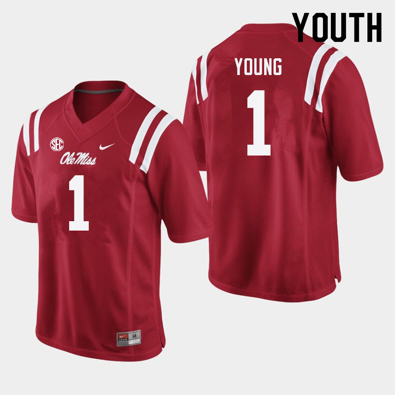Youth #1 Isheem Young Ole Miss Rebels College Football Jerseys Sale-Red - Click Image to Close